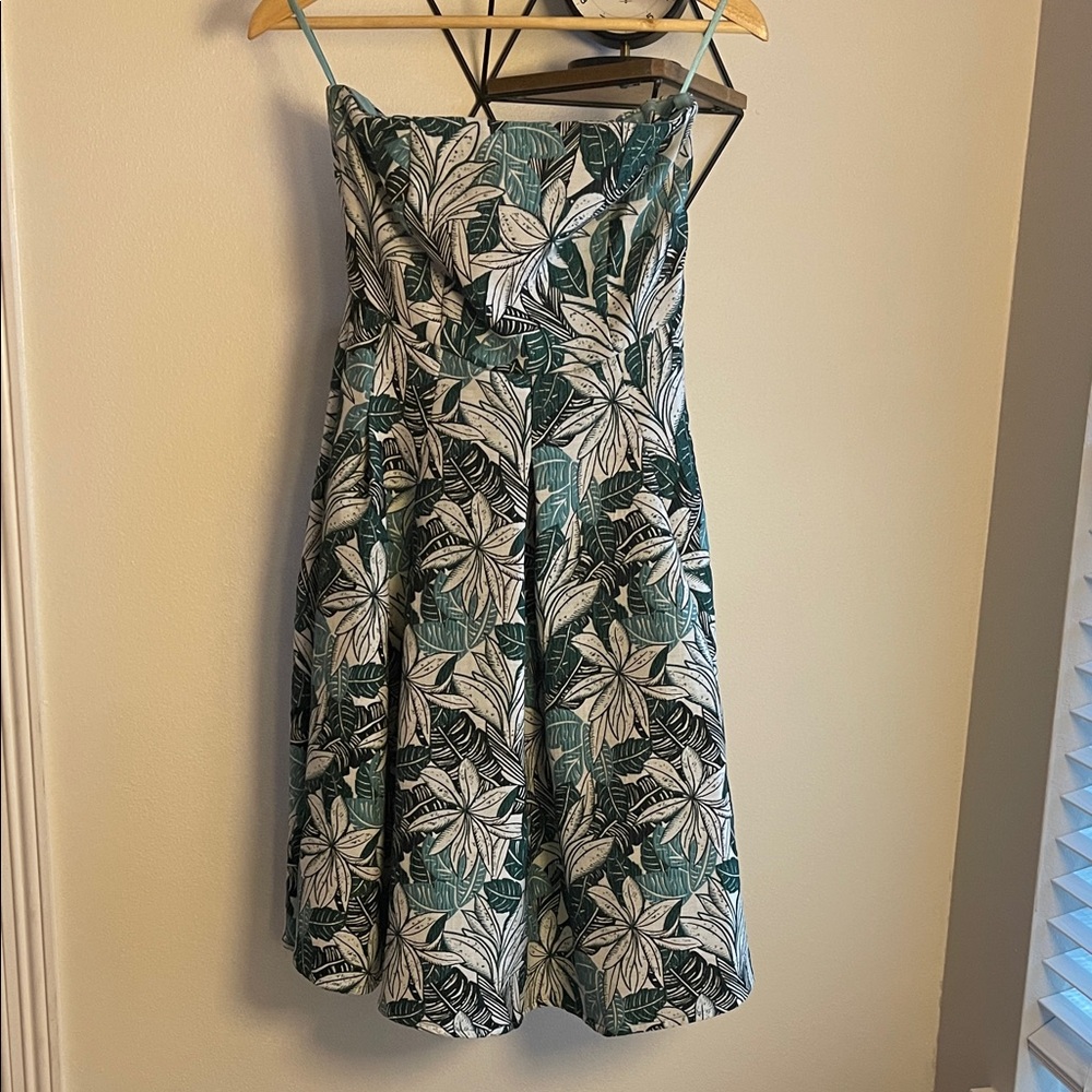 Eva Mendes Jacquard Del Mar Floral Print Green Strapless Dress Size XS